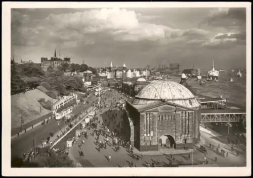 Harburg-Hamburg Hafen Elbtunnel-Eingang u. St. Pauli Landungsbrücken 1950
