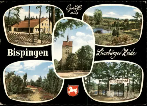 Bispingen Mehrbildkarte u.a. mit Jugendherberge, Schwimmbad uvm. 1975