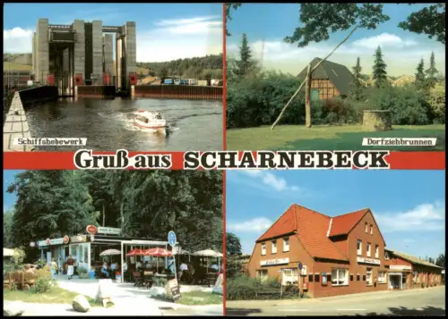 Scharnebeck Mehrbild-AK mit Ortsansichten Dorfziehbrunnen Schiffshebewerk 1975