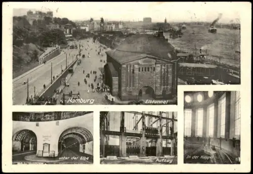 St. Pauli-Hamburg Mehrbildkarte Elbe Hafen und Elbtunnel Steinwärder 1954