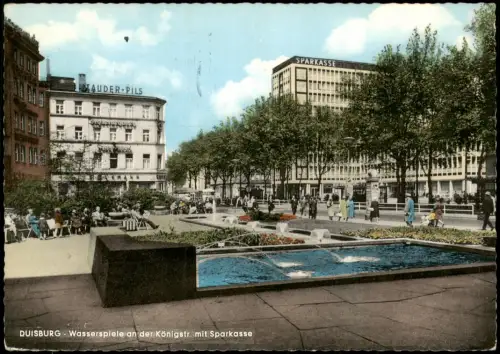 Ansichtskarte Duisburg Wasserspiele an der Königstr. mit Sparkasse 1964