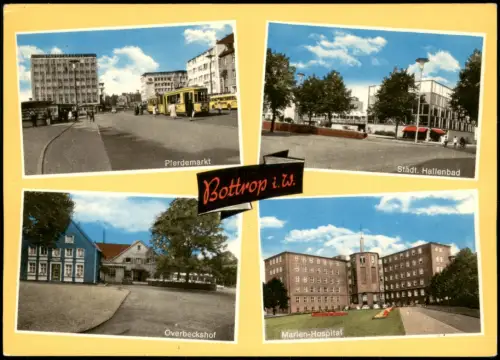 Ansichtskarte Bottrop Pferdemarkt Hallenbad Hospital Overbeckshof 1981