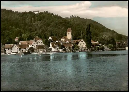 Bodman-Ludwigshafen Blick vom Bodensee auf die Stadt Colorfotokarte 1969