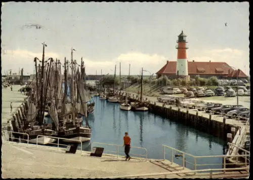 Ansichtskarte Büsum Hafen, Partie am Leuchtturm 1960