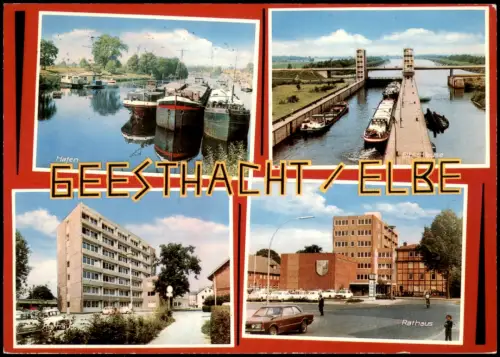 Geesthacht Mehrbildkarte mit Hafen Rathaus und Elbeschleuse 1980