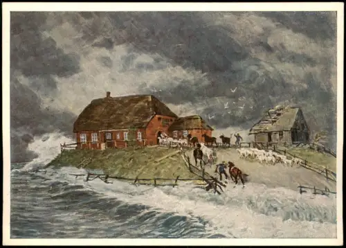 Sturmflut auf der Hallig Alex Eckener Künstlerkarte: Gemälde Kunstwerke 1970