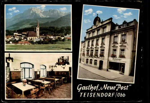 Ansichtskarte Teisendorf 3 Bild Stadt Metzgerei Gasthof Neue Post 1965