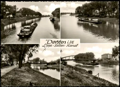 Ansichtskarte Dorsten Lippe-Seiten-Kanal Brücken und Schiffe 1963