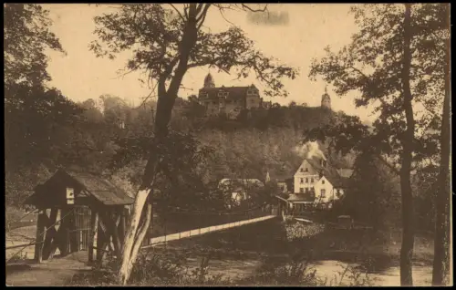 Ansichtskarte Rochsburg-Lunzenau Schloss Rochsburg schwankender Steg 1922