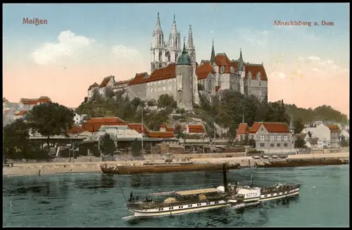 Ansichtskarte Meißen Schloss Albrechtsburg Schleppschiffe 1923