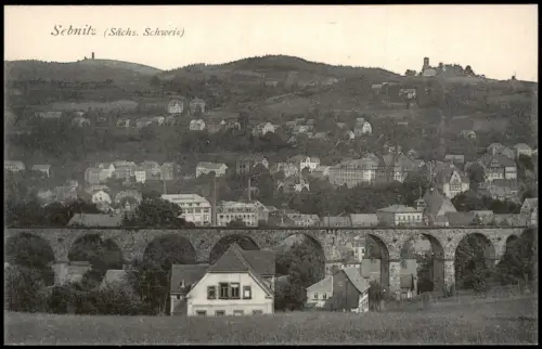 Ansichtskarte Sebnitz Stadt mit Viadukt 1923