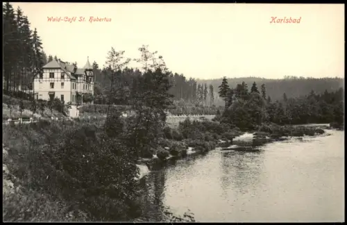 Postcard Karlsbad Karlovy Vary Wald-Café St. Hubertus 1914