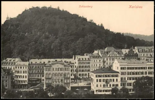 Postcard Karlsbad Karlovy Vary Straßenblick Schloßberg 1914