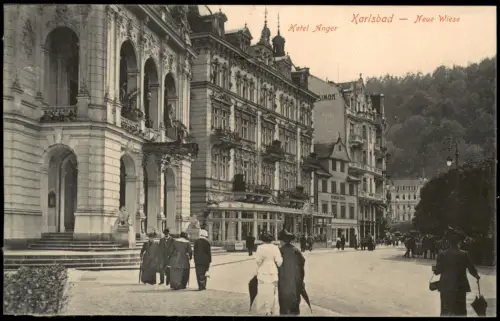 Postcard Karlsbad Karlovy Vary Neue Wiese Hotel Anger 1914