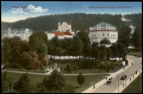 Marienbad Mariánské Lázně König Eduard-Weg und Kath. Kirche. 1914