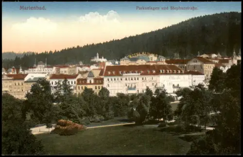 Marienbad Mariánské Lázně Parkanlagen und Stephanstraße. 1914
