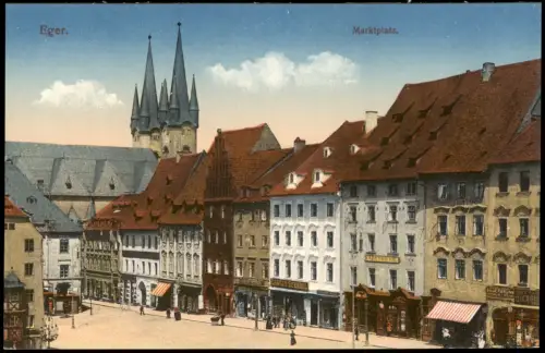 Postcard Eger Cheb Marktplatz Geschäfte 1914