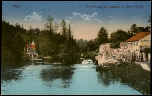 Eger Cheb Insel Mühlerl und Überreste der Steiner Mühlen. 1914