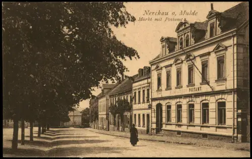 Ansichtskarte Nerchau-Grimma Markt mit Postamt 1920