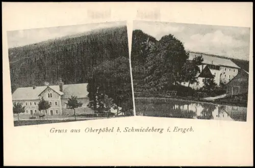 Ansichtskarte Oberpöbel-Dippoldiswalde 2 Bild Gasthaus Stadtpartie 1920