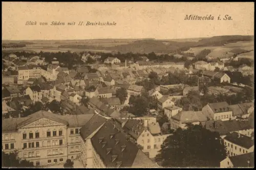 Ansichtskarte Mittweida Blick von Süden mit II. Bezirksschule 1920