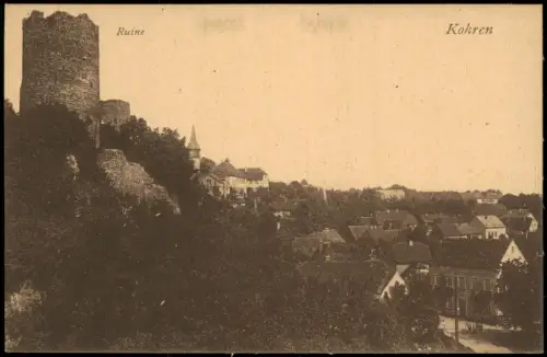 Ansichtskarte Kohren-Sahlis Ruine und Stadtblick 1920
