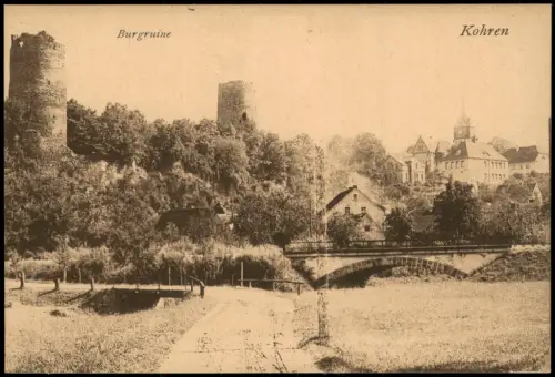 Ansichtskarte Kohren-Sahlis Weg zur Burgruine und Brücke 1920
