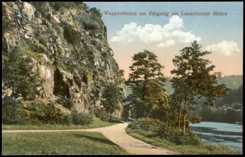 Ansichtskarte Lauenhain-Mittweida Wappenfelsen Eingang Lauenhainer Mühle 1921