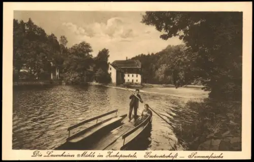 Ansichtskarte Lauenhain-Mittweida Lauenheiner Mühle Boot Mann Frau 1924