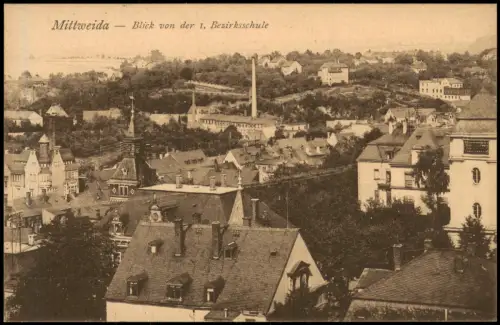 Ansichtskarte Mittweida Blick von der 1. Bezirksschule 1921
