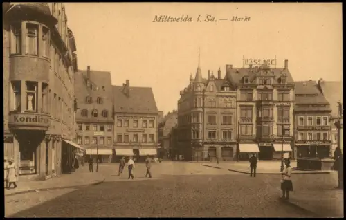 Ansichtskarte Mittweida Marktplatz Konditorei Passage 1921