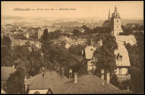 Ansichtskarte Mittweida Blick von der 1. Bezirksschule 1921