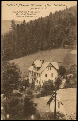 Ansichtskarte Bärenstein (Erzgebirge) Fremdenheim Villa Marie 1921