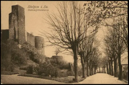 Ansichtskarte Stolpen Burg Stolpen Siebenspitzenturm Allee 1920