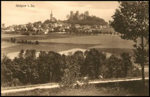 Ansichtskarte Stolpen Fernblick auf die Burg 1920