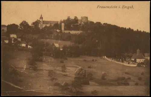 Ansichtskarte Frauenstein (Erzgebirge) Stadtpartie Kirche Friedhof 1920