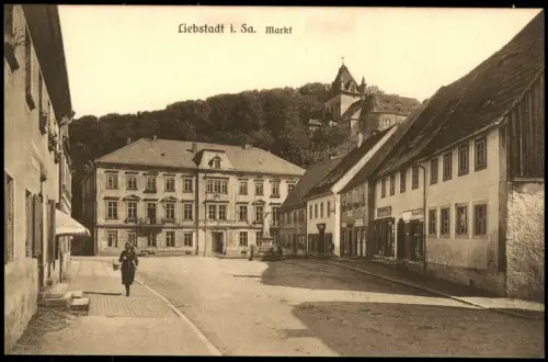 Ansichtskarte Liebstadt Markt, Geschäfte 1922