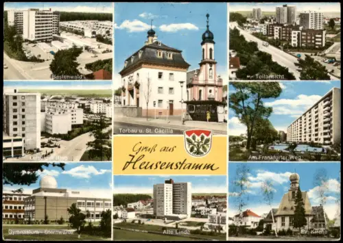 Heusenstamm Mehrbildkarte  Bastenwald, Leipziger Ring, Gymnasium Sternwart 1970