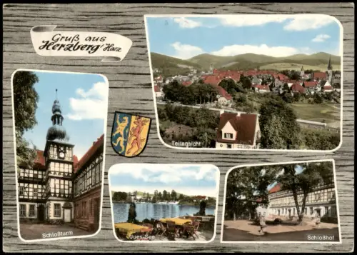 Herzberg (Harz) Mehrbildkarte u.a. mit Schloßturm Jues-See Schloßhof 1972