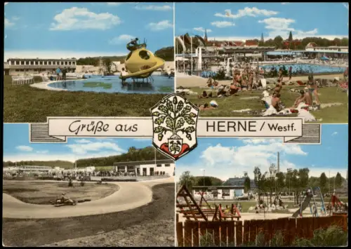 Ansichtskarte Herne Mehrbildkarte u.a. mit Freibad und Kart-Bahn 1965