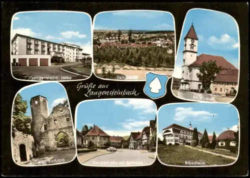 Langensteinbach Mehrbild-AK Ruine   Barbara Hauptstraße  Rathaus Bibelheim 1965