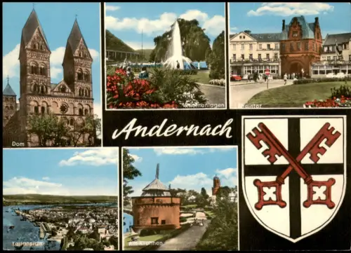 Andernach Mehrbildkarte u.a. mit Rheintor Dom Rheinanlagen Am Krahnen 1970