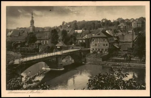 Ansichtskarte Lunzenau Stadtpartie und Brücke 1924