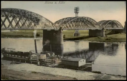 Ansichtskarte Riesa Landungsplatz Steamer Dampfer Salesel 1920