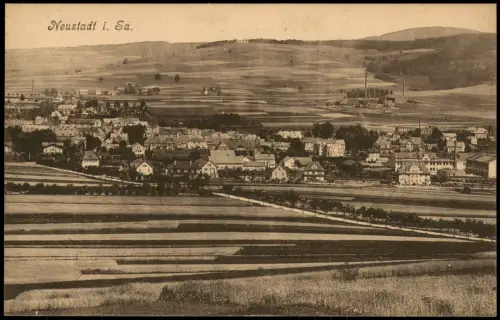 Ansichtskarte Neustadt (Sachsen) Fernblick auf Stadt Bahnhof u. Fabrik 1920