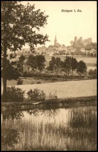 Ansichtskarte Stolpen Stadt vom See gesehen 1924