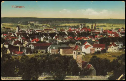Ansichtskarte  Villingen Schwenningen Panorama 1918   1. WK Feldpost Bahnpost