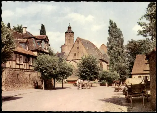 Ansichtskarte Büdingen Straßen Partie mit Pferde Fuhrwerk 1965