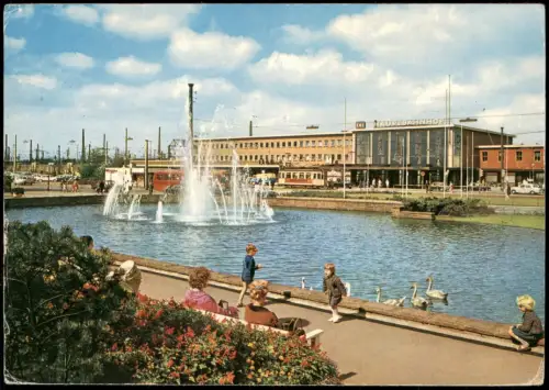 Ansichtskarte Dortmund Hauptbahnhof Vorplatz mit Tram u. Springbrunnen 1980