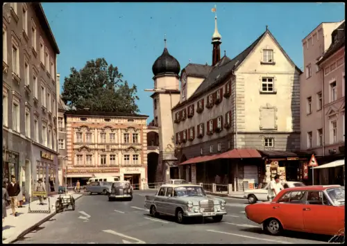 Rosenheim Stadtteilansicht, Mittertor u. Heimat-Museum, Autos Mercedes 1973